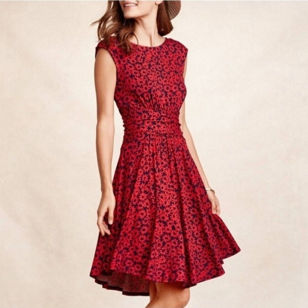Anthropologie Moulinette Souers South Shore Red Blue Floral Dress Size Small